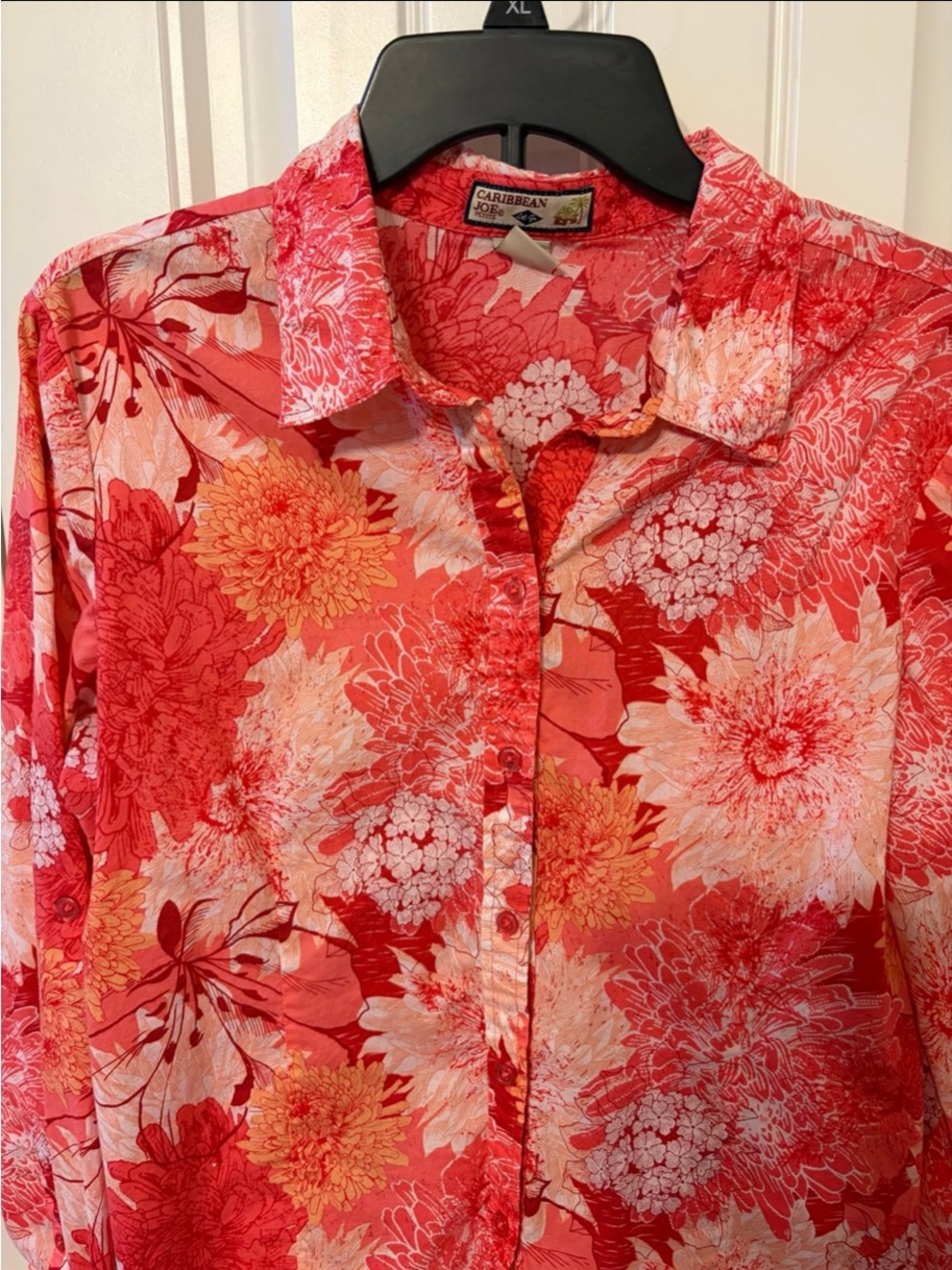 Caribbean Joe Red Coral Floral Button-Down Shirt